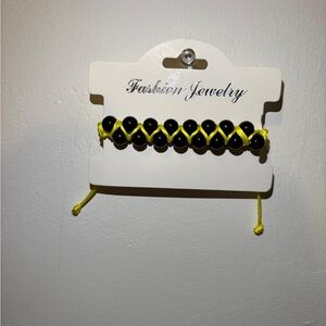 Yellow and Black Beaded Bracelet